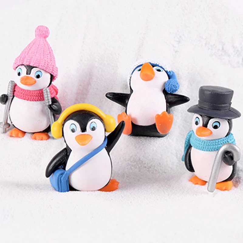 

4pcs/Set Winter Penguin Micro Landscape DIY Crafts Mini Winter Penguin Miniature Christmas Figurine Decoration Winter Penguin