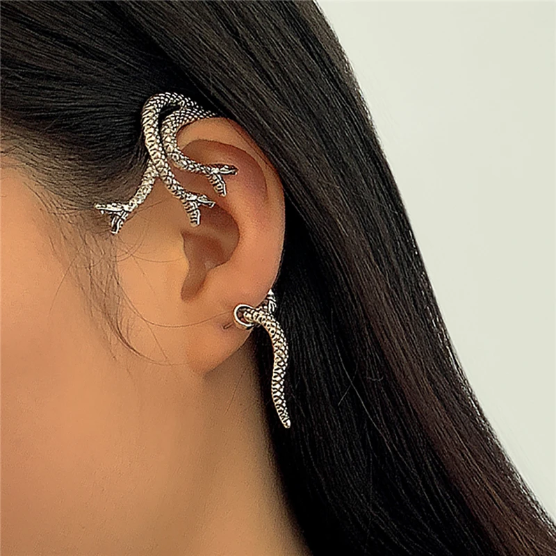 

Vintage Animal Ear Clip Piercing Ear Stud Punk Twining Snake Shape Earrings For Women Fashion Party Hip Hop Jewelry Gift