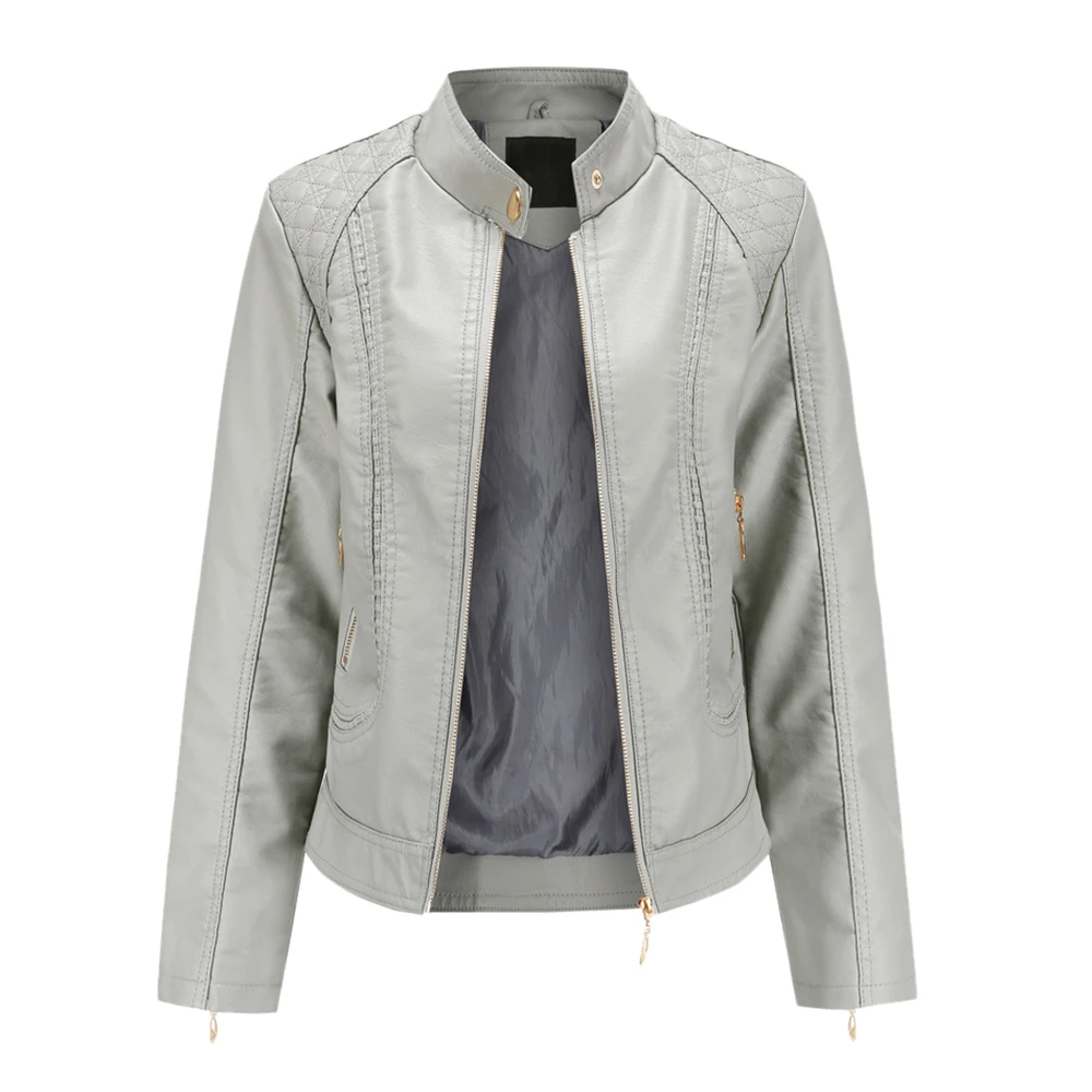 women new leather jacket women spring autumn fashion stand collar  motor biker coat pu outwear fall jacket black red 2020