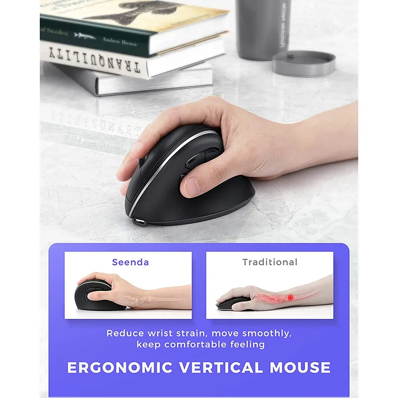 seenda bluetooth wireless mouse vertical rechargeable ergonomic mice 2 4g usb mouse for computer laptop notebook gaming mause free global shipping