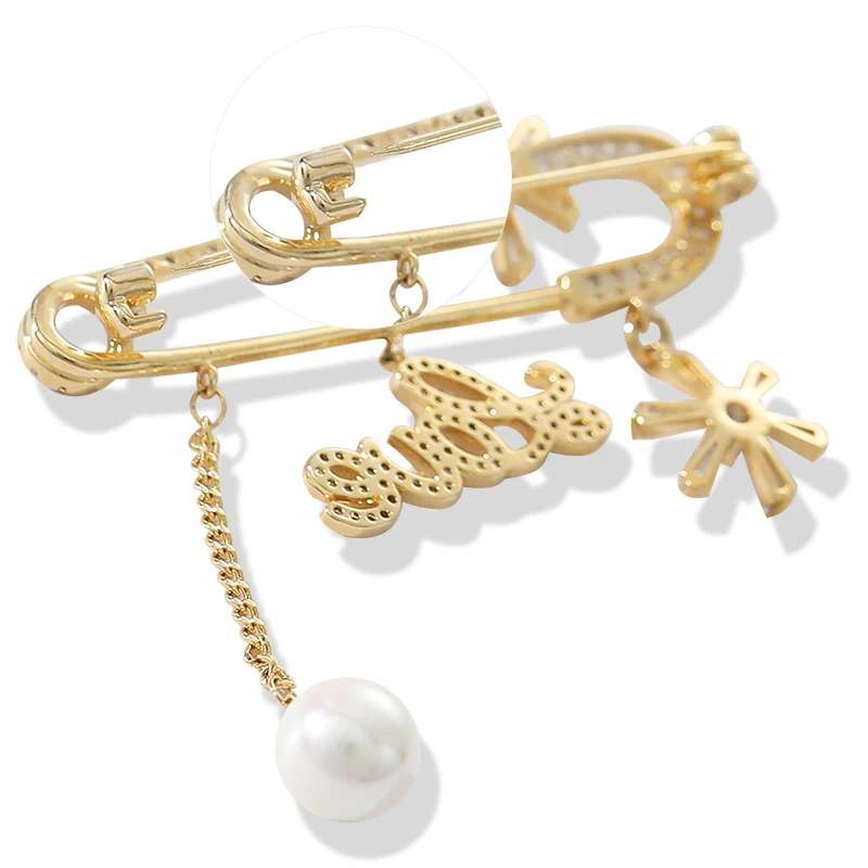 Роскошная женская брошь с искусственным жемчугом и фианитом | Украшения