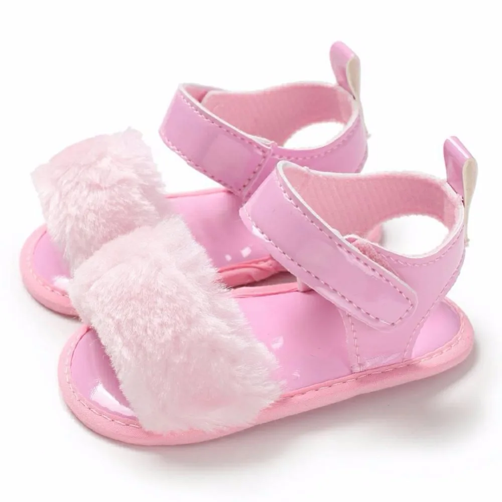 

2021 Newborn Toddler Baby Girls Summer Sandal Shoes 4 Style Fur Solid Flat With Heel Outfit 0-18M Baby Shoes