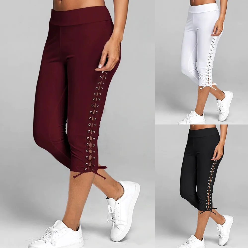 

Women High Waist Cropped Trousers Pants Elastic Bandage Leggings Plus Size