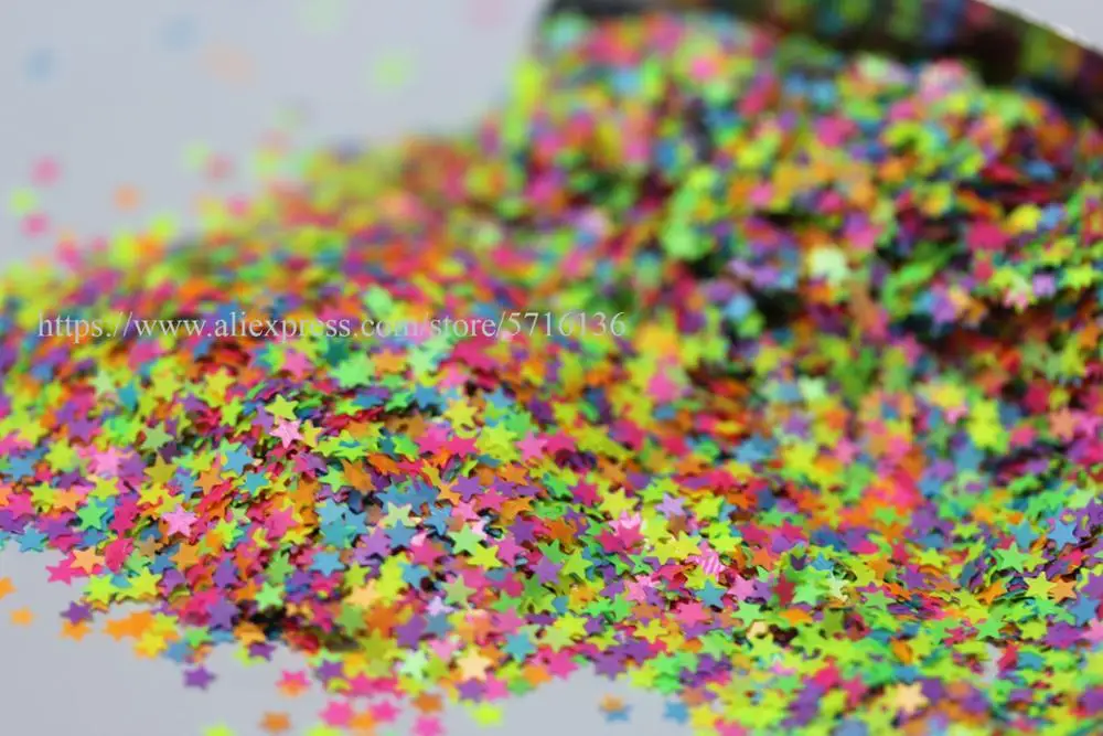 3 мм Звездные кусочки блесток для ногтей неоновые цветные стойкие Блестки лака