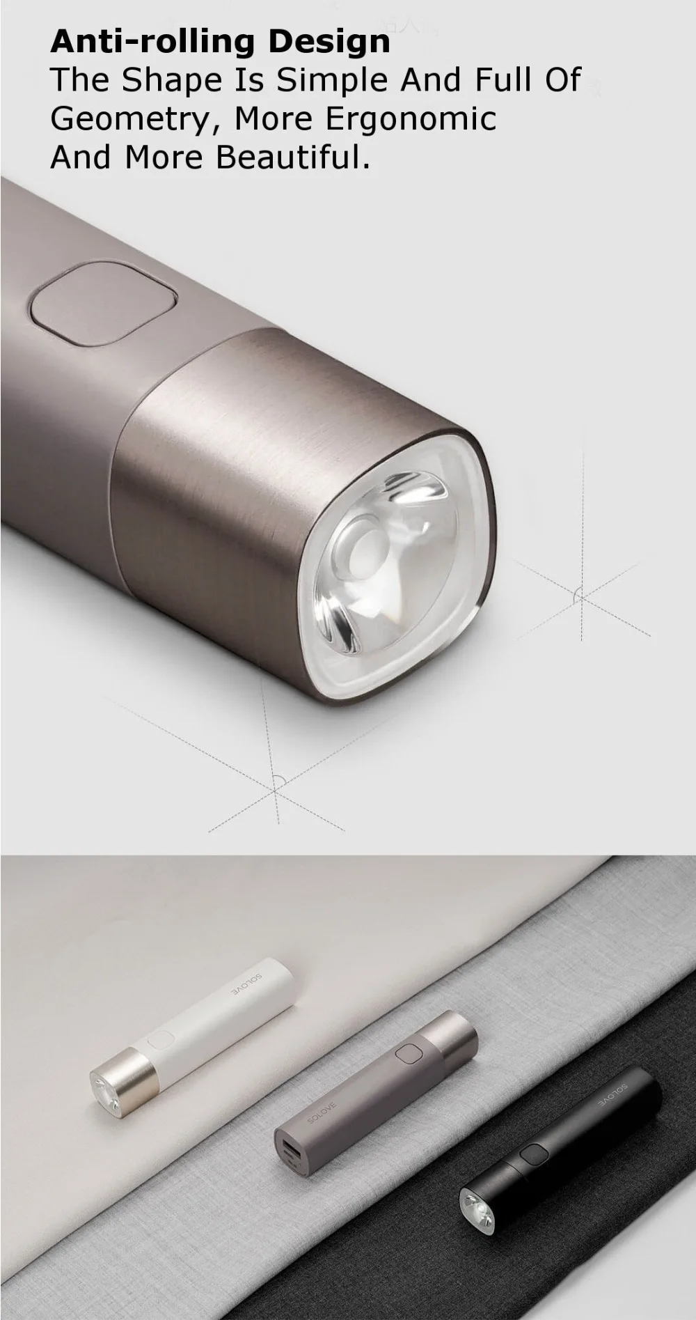 Xiaomi SOLOVE X3 светодиодный фонарик, 3000 мА/ч, Мобильная мощность, USB, многофункциональный, яркий фонарь, внешний аккумулятор, портативное освещение