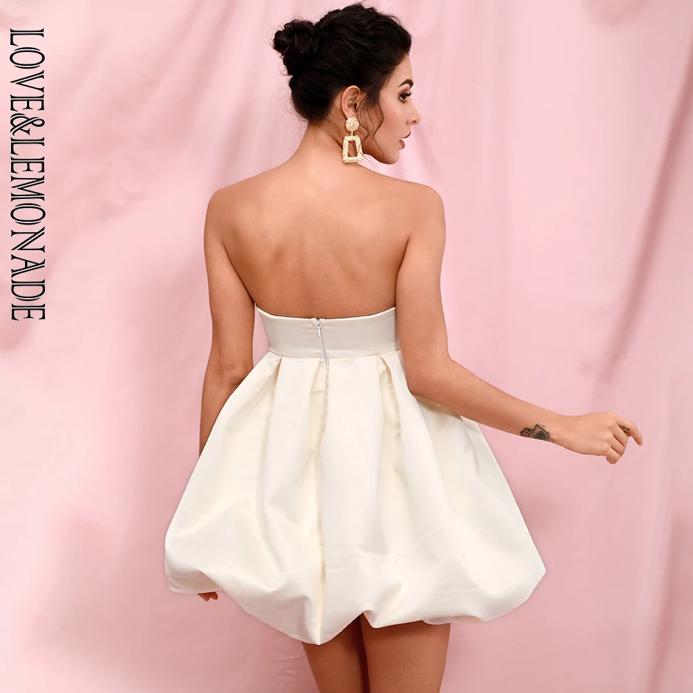 

LOVE & LEMONADE Sexy Apricot Bow High Waist Puffy Mini Party Dress LM82360