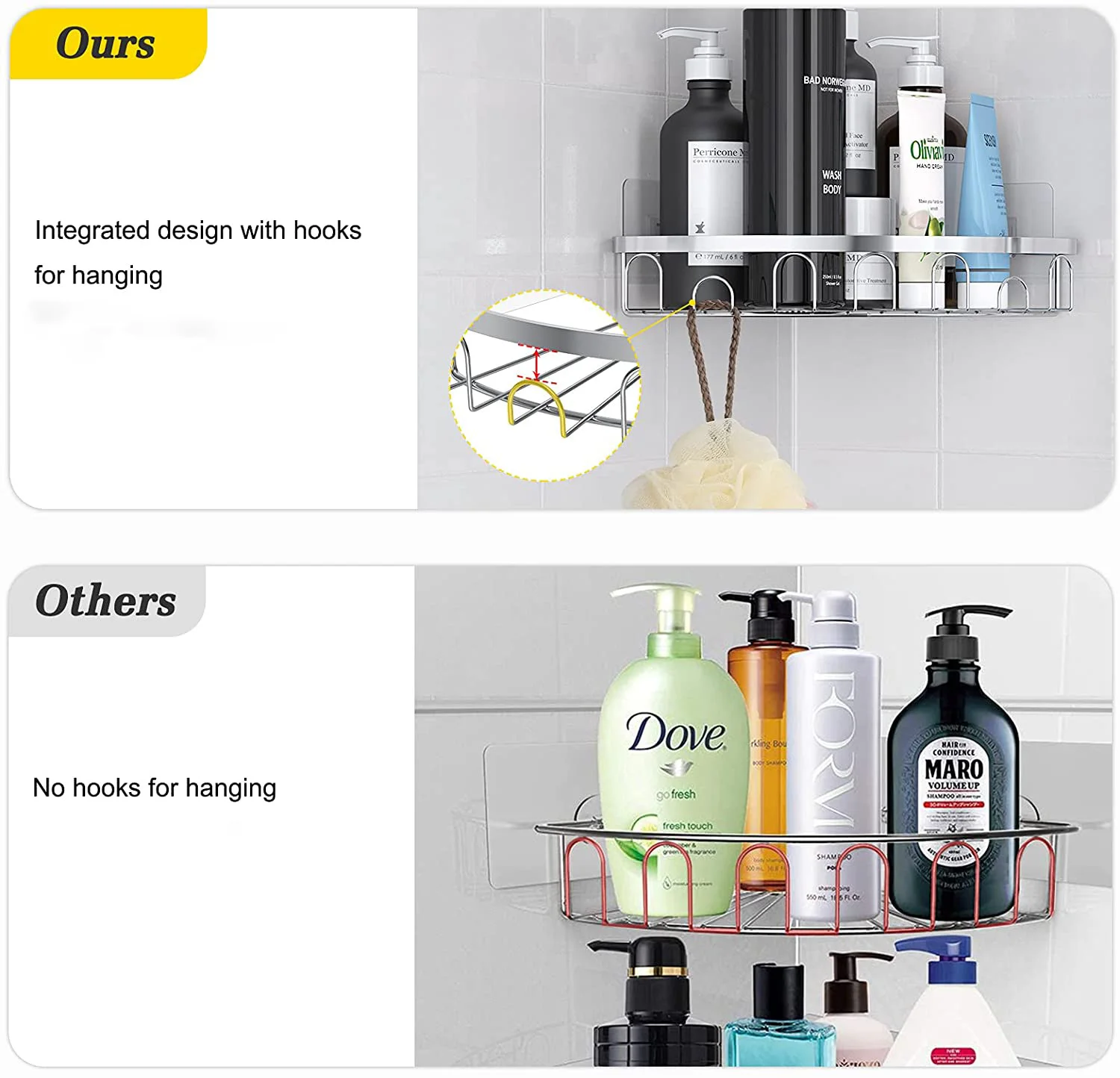 bathroom shelf stainless steel corner shower shelf no drilling bathroom storage shelves with hooks bathroom accessories free global shipping