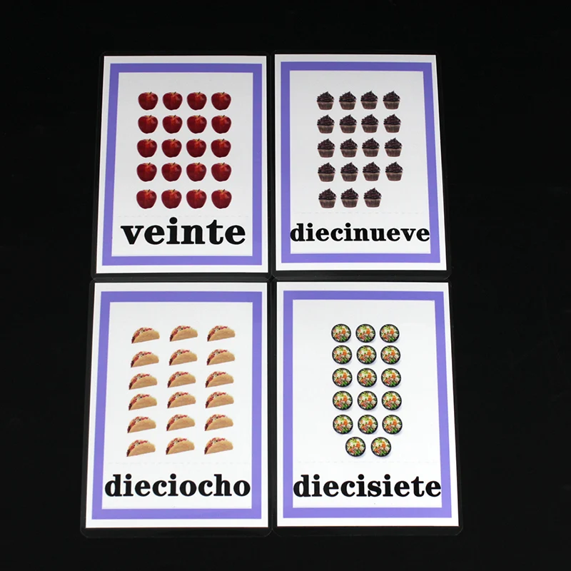 Детская обучающая испанская карточка с цифрами 123 для детей Монтессори