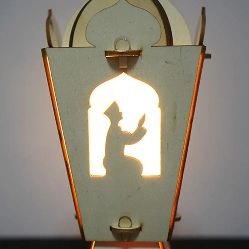 

Muslim Lanterns for ramadan Wooden Glowing Night Light Decoration Crafts Coffee