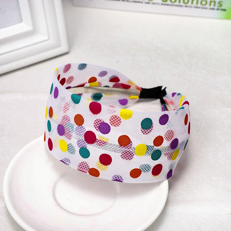 

New Summer Colorful Dot Printed Organza Hairband for Women Girls Fashion Elegant Wide Knot Bow Headband Hair Accessories