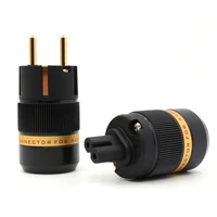 1pair viborg x pure copper 24k gold plated figure 8 iec connector schuko eu power extension plug adapter