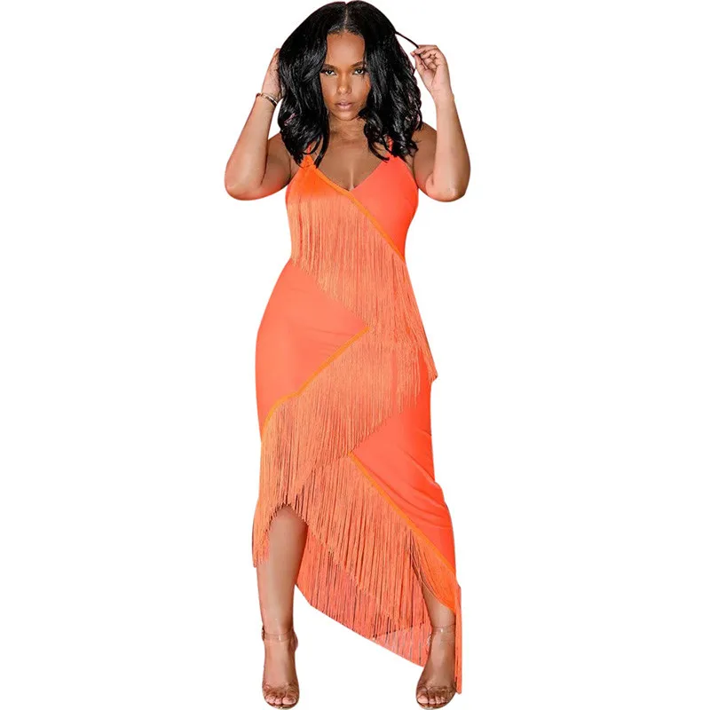 

Sexy Black Tassel Dress Women Spaghetti Strap V Neck Backless Fringe Bodycon Maxi Dress Club Party Dresses Vestidos De Fiesta