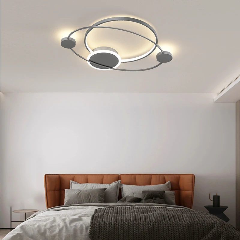 

Now Nordic chandelier living room decorative lights LED circular creative bedroom study lamps black grey gold minimalist light
