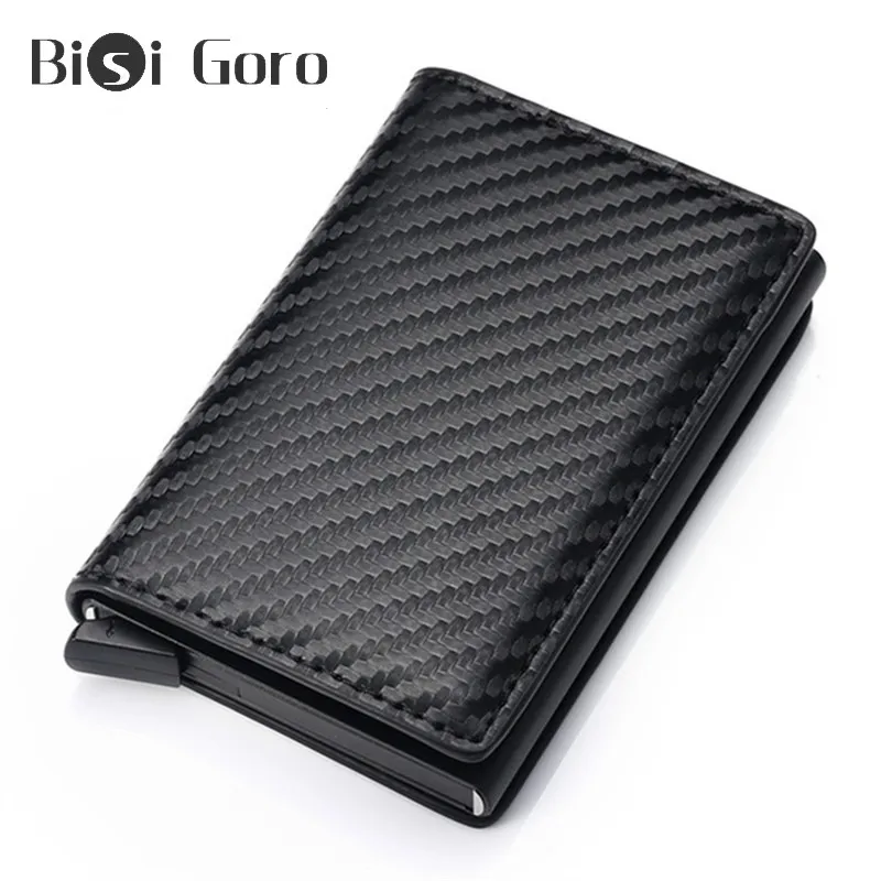 

BISI GORO Carbon Fiber RFID Blocking Men Credit Card Holder Leather Bank Card Wallet Case Cardholder Protection Purse For Women