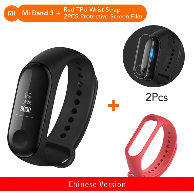Add Red Strap Xiaomi mi-браслет 3 пульсометр Bluetooth 4,2 Xao mi умный спортивный браслет OLED mi band 3 Smartband - Цвет: Add Red Strap