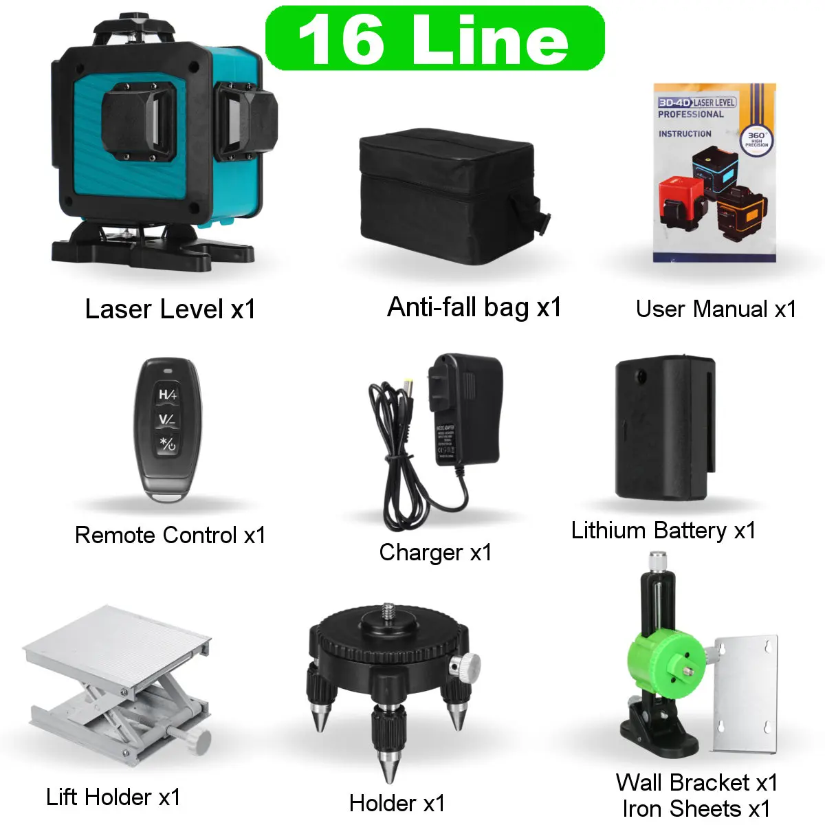 

FASGet 16 Lines Laser Level 4D Self-Leveling 360 Horizontal And Vertical Cross Super Powerful Green Laser Beam Line