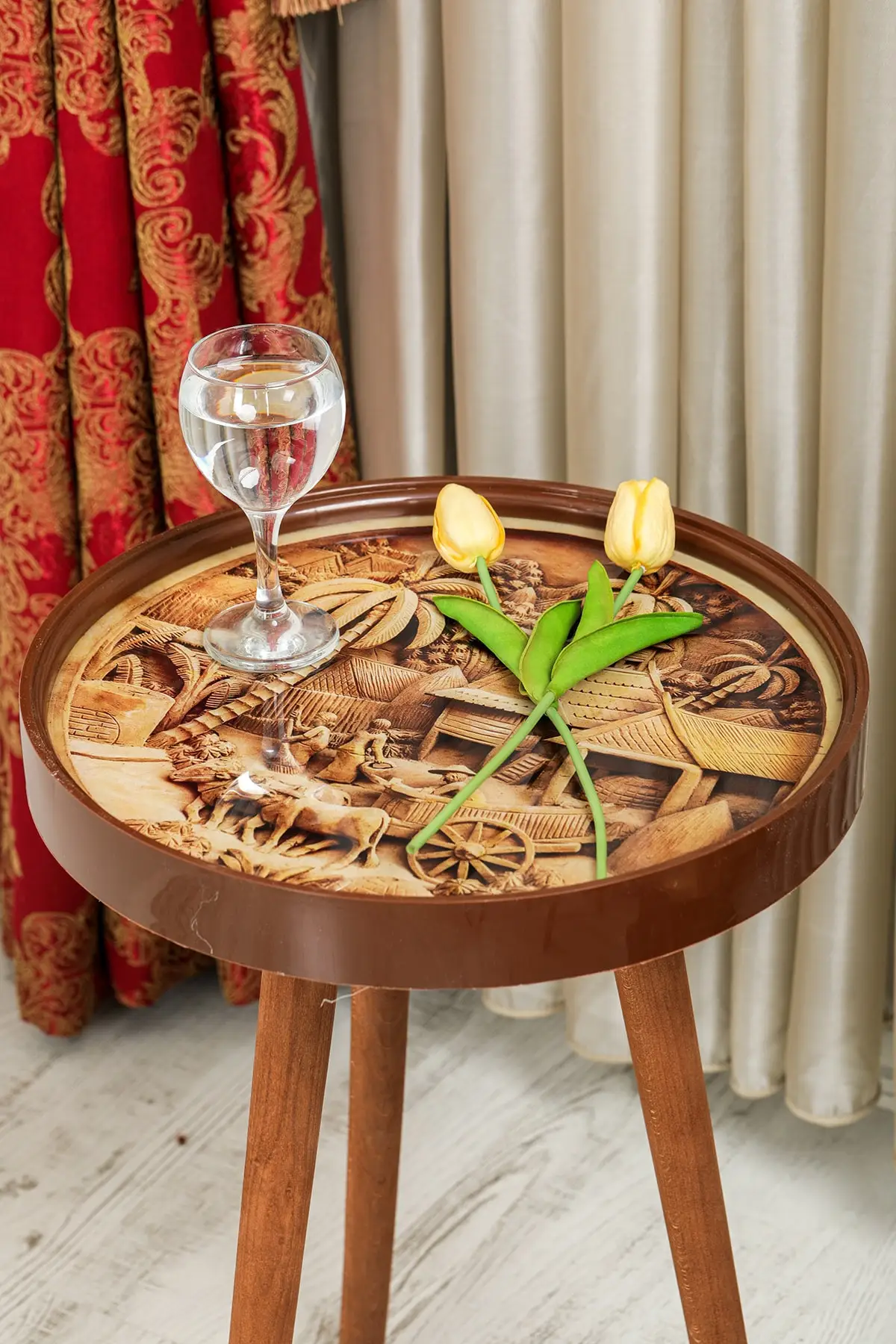 

Retro Glass Above Special Print 3 pcs Zigon Coffee Table