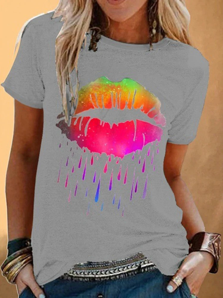 

Summer Fashion Shirt Lips Leopard Graphic T Shirt Women Tops Base O-neckBlack Tees Kiss Leopard Lip Funny Girls Tshirt