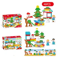 46pcs large particles colorful celebrate christmas building blocks diy family christmas hut tree brick kids toys for children