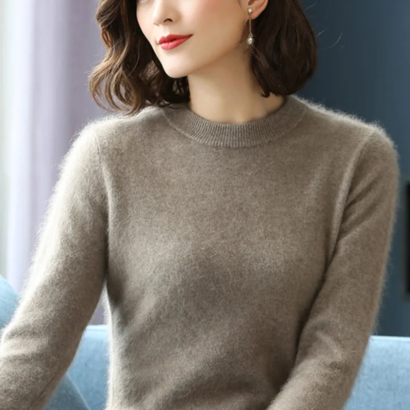 

Winter 100% Mink Cashmere Knitted Pullover Women's Sweater Super Warm Jumper Female Long Sleeve Solid Soft Loose Sweater Tops