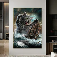 canvas painting cat animal wall art vintage sailing ships poster print wall picture for living room home hotel interior decor