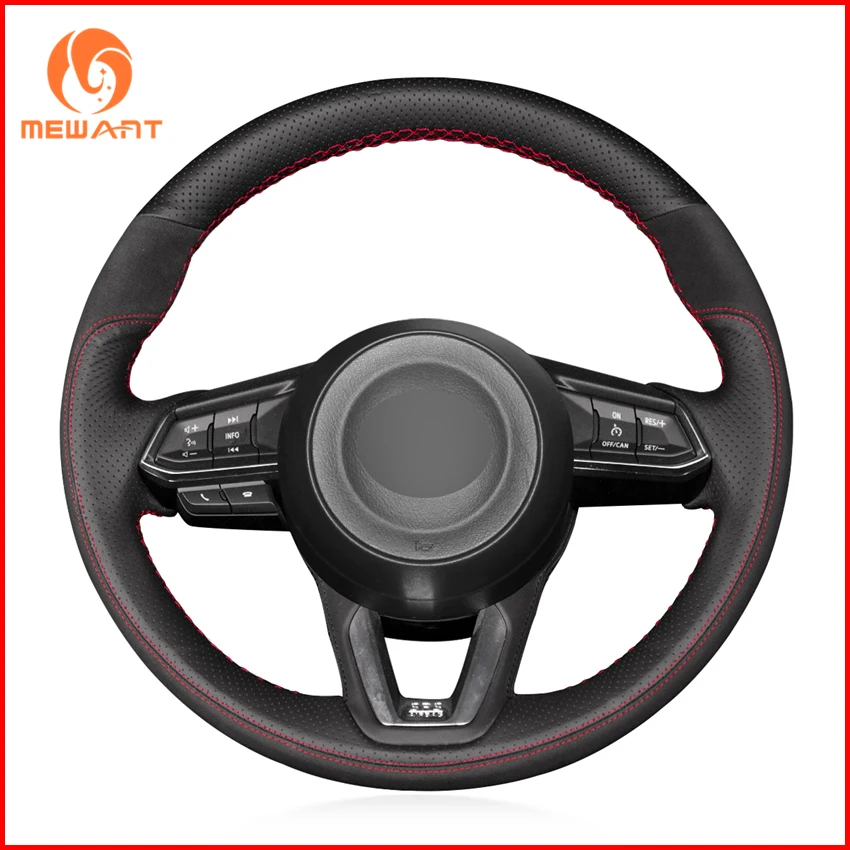 Черные чехлы из натуральной кожи и черной замши на рулевое колесо для Mazda 3 Axela 2017 6