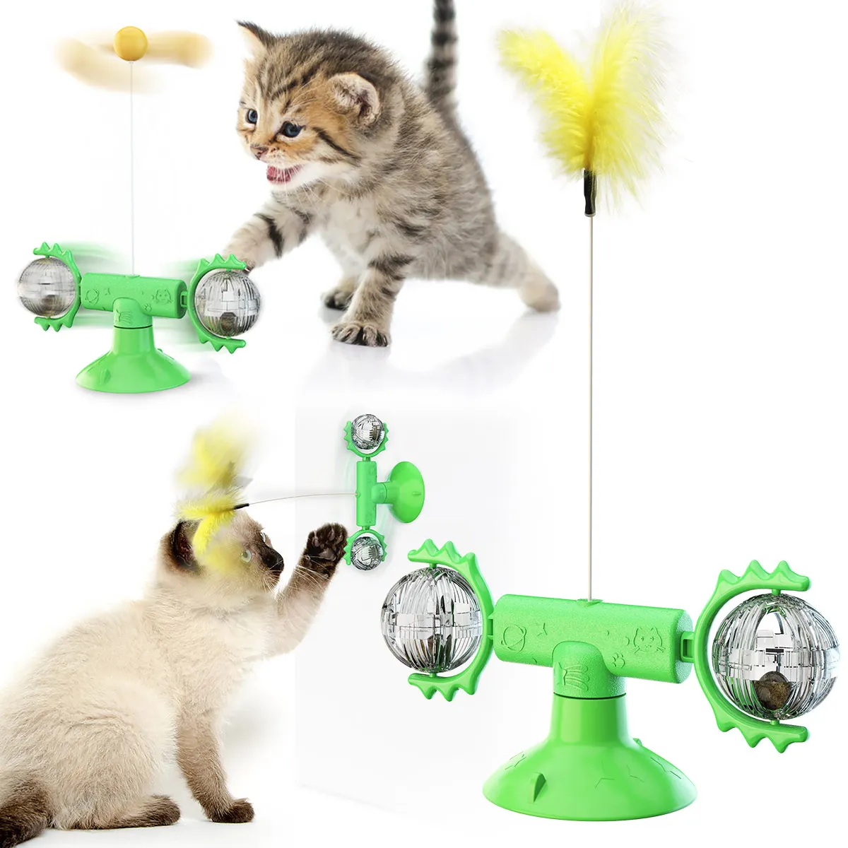 

2021 New Explosive pet cat toy meow planet cat toy turntable windmill funny cat stick badminton