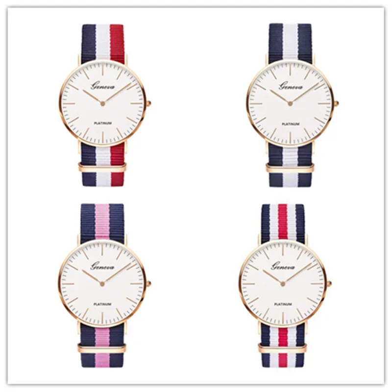 Geneva Nylon Canvas Color Strap Watch Men For Women Red White Luxury Clocks Fashion Quartz Watches часы женские Relogios Zegarek