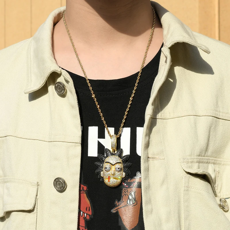 

Hip Hop Claw Setting AAA+ CZ Stone Bling Iced Out Cartoon Character Pendants Necklaces for Men Jewelry Gift Drop Shipping