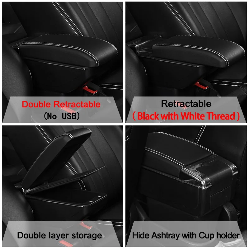 Double Black White Для peugeot 208 подлокотник 208 Универсальный pu кожаный центральный автомобильный подлокотник для хранения коробка Подстаканник Пепельница аксессуары для модификации - Название цвета: Double Black White