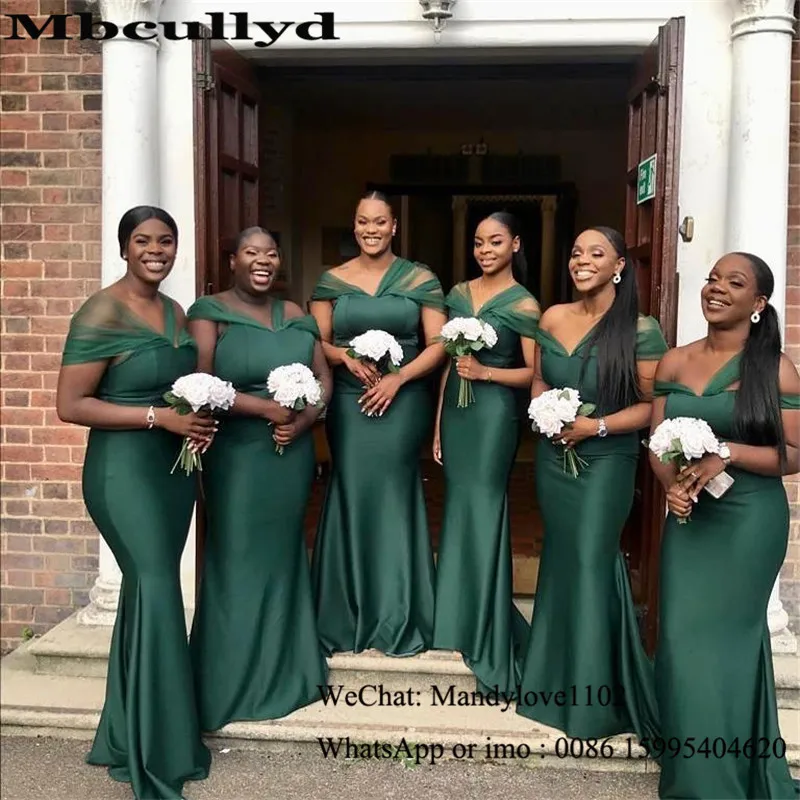 Темно зеленое Русалка платье подружки невесты Mbcullyd длинное с открытыми плечами в