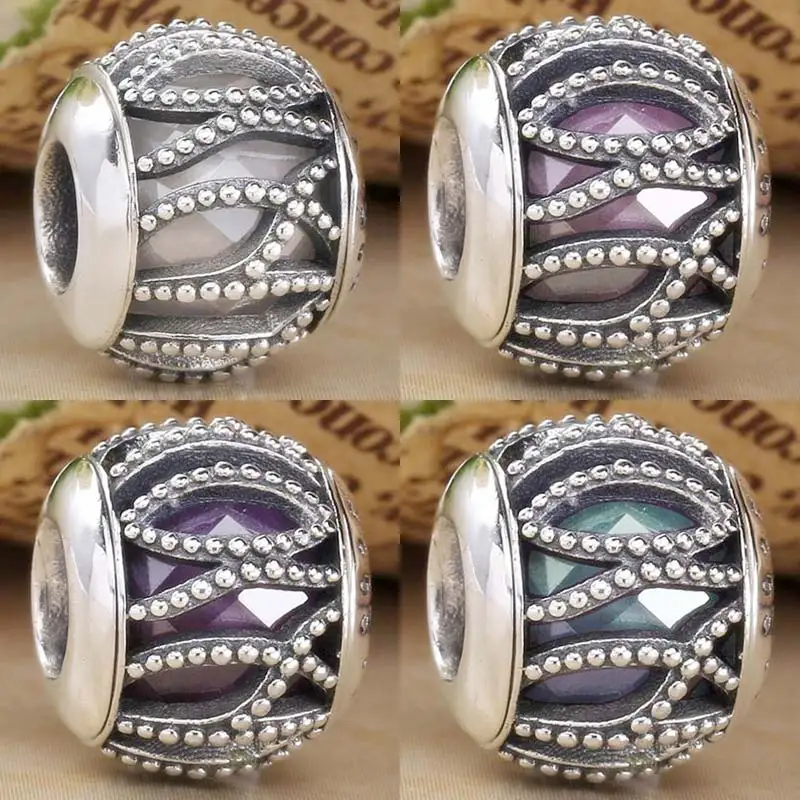 

New 925 Sterling Silver Charm Multicolor Intertwining Radiance With Crystal Bead Fit Original Fashion Bracelet DIY Jewelry