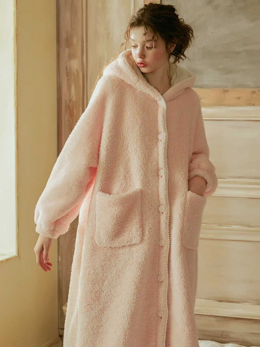 Women Robe Winter Sweet Long Sleeve Leisurely Loose Style Homewear Velvet Robes Ins Fashion Blue Pink High Quality | Женская одежда
