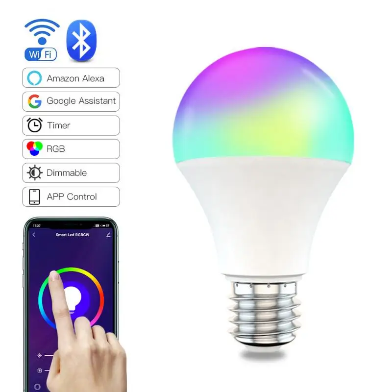 

Smart Light Bulb Smart Wifi Light Bulb Smart Home Dimming Light Bulb 9W RGBCW Voice Control Work With Alexa Google