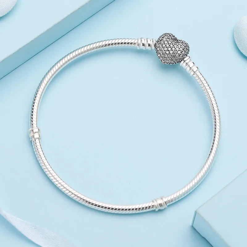 

Authentic 925 Sterling Silver Moments Pave Heart Clasp With Crystal pan Bracelet Bangle Fit Bead Charm Diy Europe Jewelry