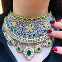 brand 110mm wide big luxury flower boom women engagement cubic zirconia necklace earring dubai jewelry set jewellery addiction