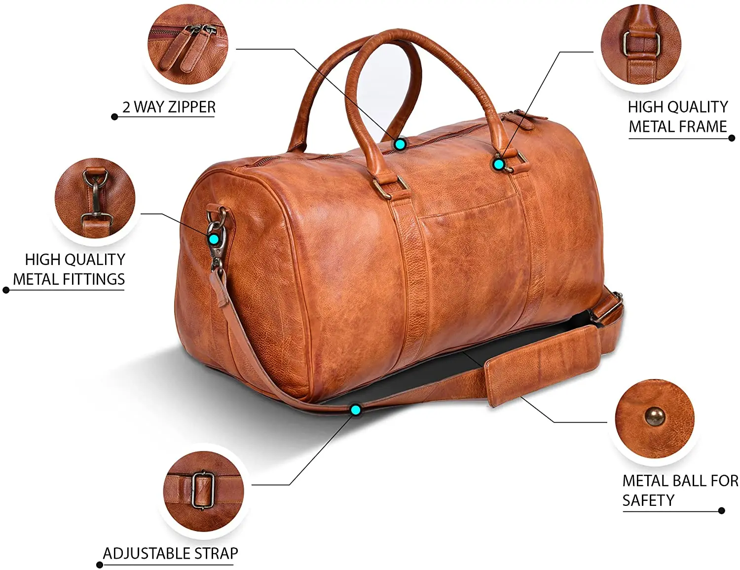 Vintage Leather Luggage Bag Shoulder Weekender Travel Overnight Tan Bag