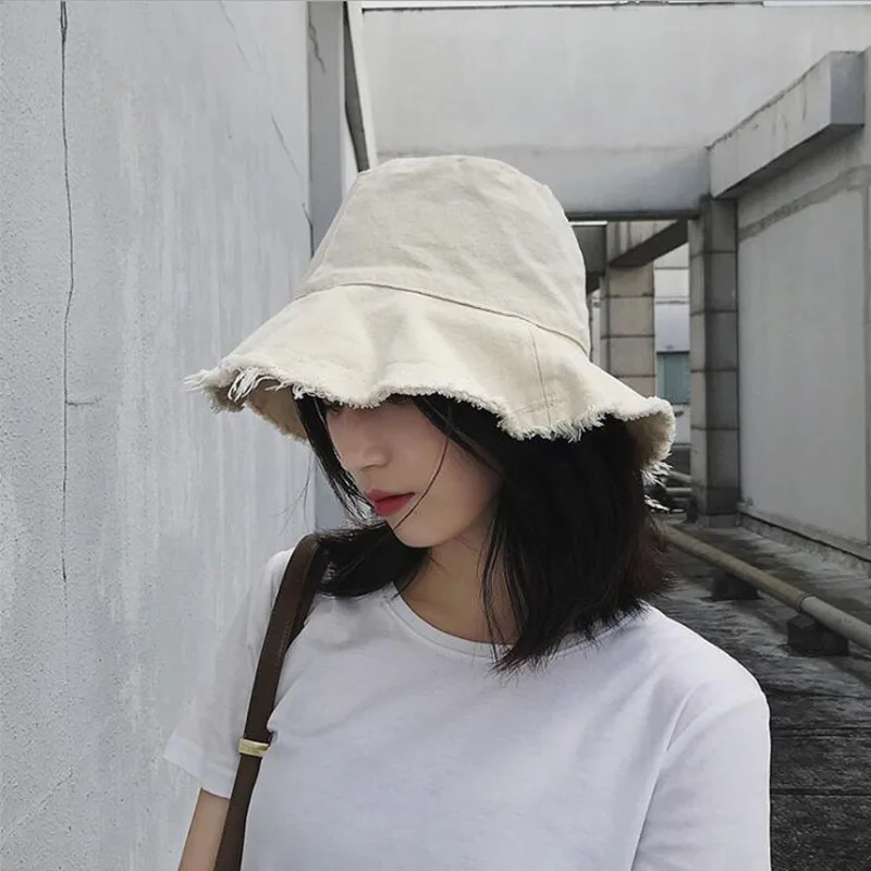

2021 cotton Fashion Korean Casual Ladies Flat tassel Bucket cap Fisherman's hat Beach Tourism Hats Women Breathable sun Hat