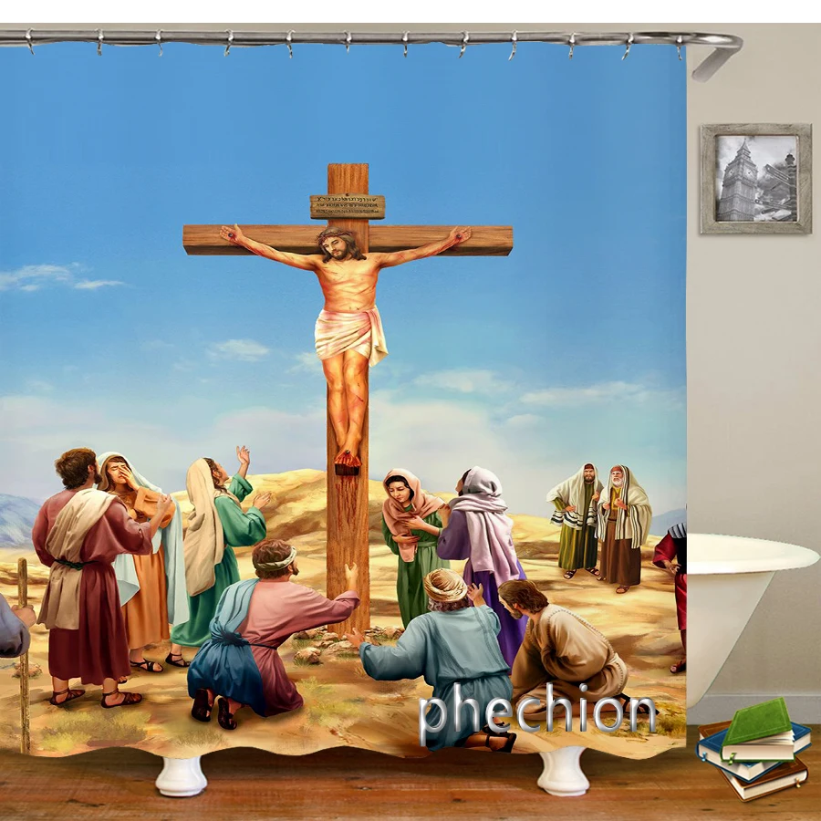 

New Creative God Religion Christ Jesus Waterproof Bathroom Curtain 3d Printed Fabric with Hooks Decoration Shower Curtain M58