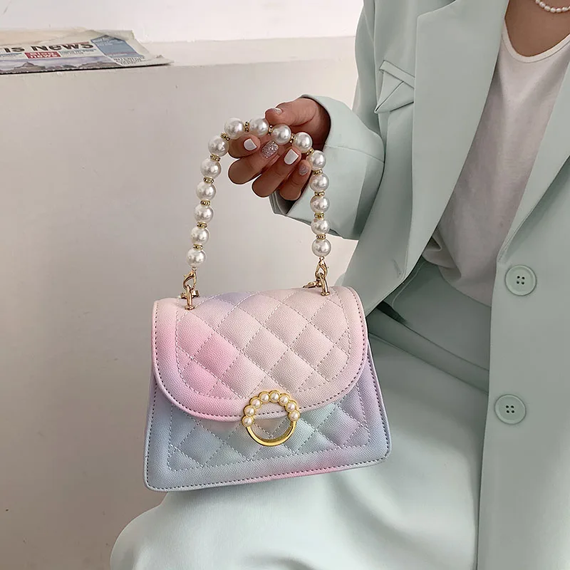 

Luxury Panelled Designer Crossbody Bags For Women Fashion Pearl Chains Shoulder Messenger Bag 2021 New PU Leather Ladie Handbags