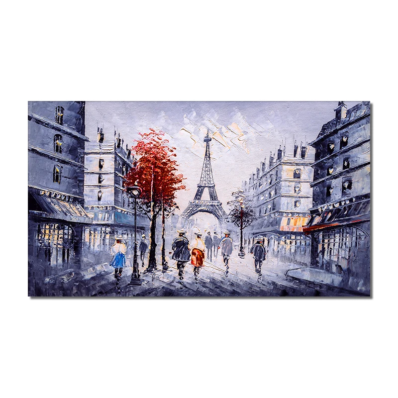 

100% Handmade Oil Painting On Canvas Abstract People Walking In The Street Painting Modern City Building Wall Art For Home Decor