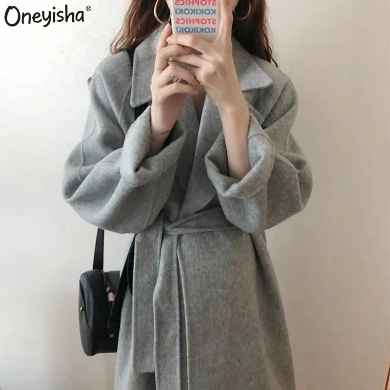 

Женские осенне-зимние шерстяные пальто, длинные утепленные облегающие пальто выше колена с поясом, женские теплые пальто, новинка 2021, пальт...