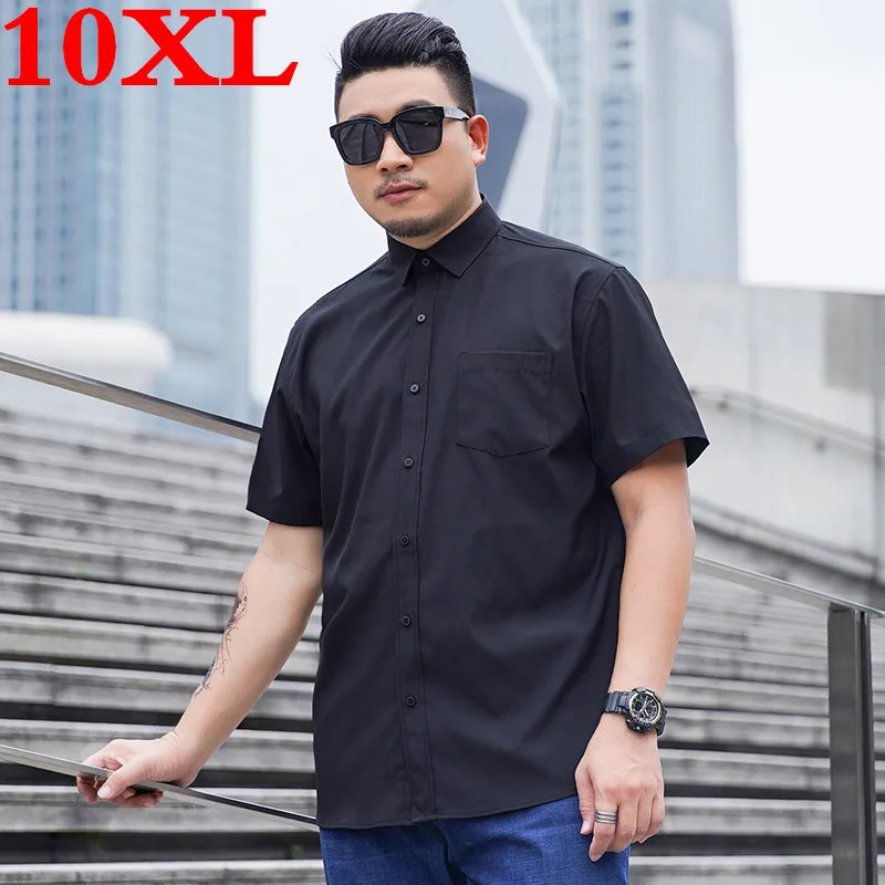 

Size 2020 Plus high quality 8XL 7XL 6XL 5X new Summer Short Sleeve Pure Color Business Casual Shirts Men