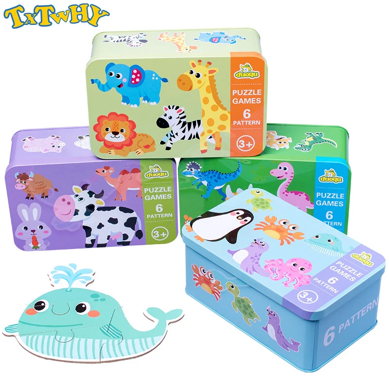 

Children's New Wooden Puzzle Baby Early Educational Toys Cartoon Animal Traffic Wood Jigsaw Puzzles of the Six-in-One Toy