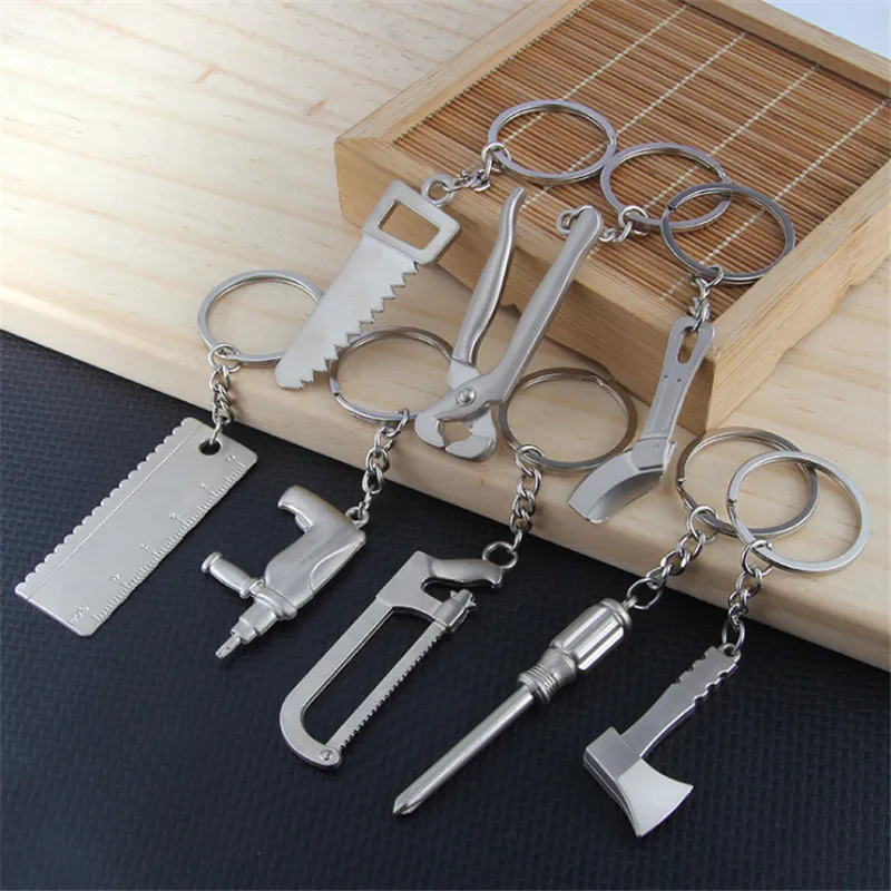 Hot Fashion Tools Keychains Spanner Hammer Saw Ax Wrench Ruler Alloy Pendants With Useful Electric drill Key Chain Jewelry Gifts |