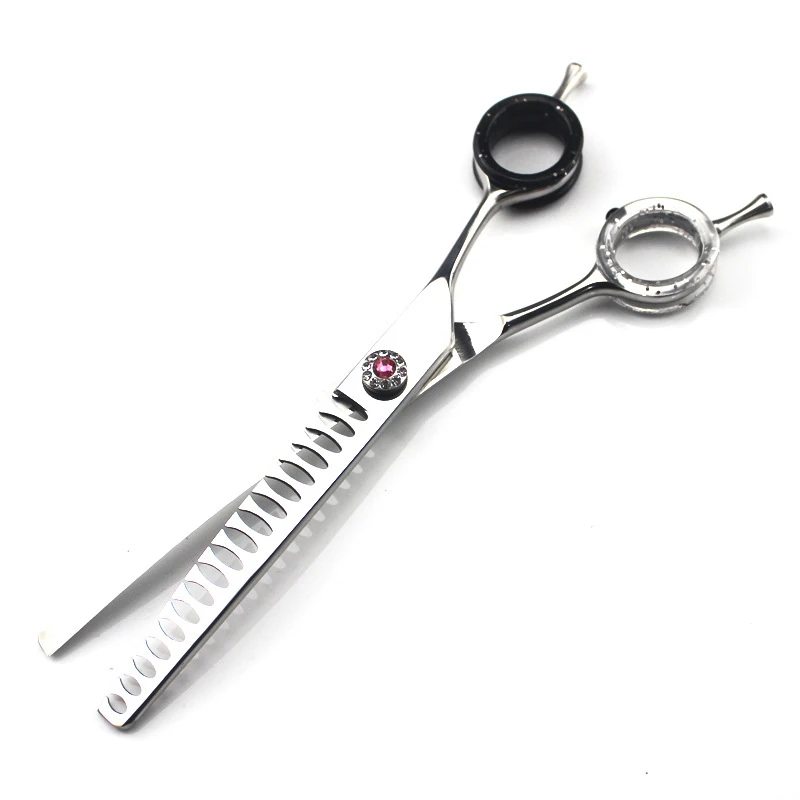 silver 18 teeth Профессиональные японские 440c 7 дюймов Цветные Ножницы Для Стрижки собак изогнутые ножницы для стрижки собак Парикмахерские филировочные ножницы парикмахерские ножницы - Цвет: silver 18 teeth