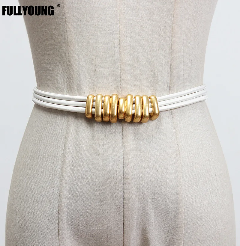Fashion Alloy Women Belts Luxury for Genuine Leather Buckle Jeans Decorative Ladies Retro Decorative Punk Metal Elastic Waist