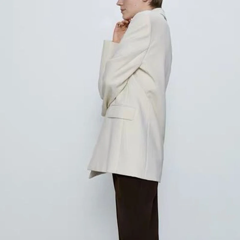 

Autumn Winter Suit Blazer Women New Casual One Button Pocket Women Long Jackets Elegant Long Sleeve White Blazer Outerwear