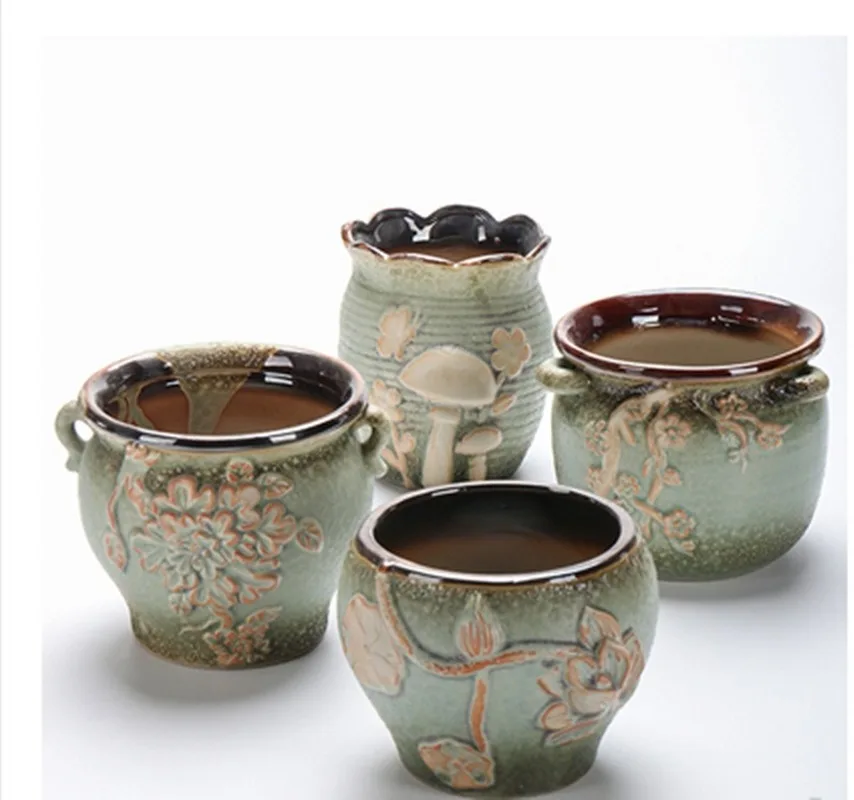 

Green Pots Succulent Flower Pot Master Old Pile Pot Green Bubble Glaze Breathable Fleshy Plant Pot Ceramic Indoor