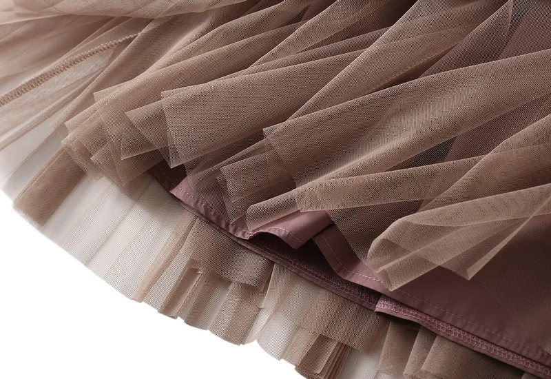 

GTGYFF Vintage Summer Femme Skirt Elastic High Waist Midi Pleated Color Block Tulle Mesh Skirts Womens Beautiful Dance Faldas